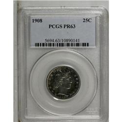 1908 25C PR63 PCGS. Deeply reflective beneath rich blu 