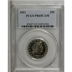 1911 25C PR65 Cameo PCGS. Deeply reflective with light 