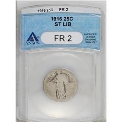 1916 25C Fair 2 ANACS. Heavily worn with most of the p 