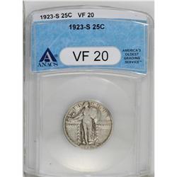1923-S 25C VF20 ANACS. The soft silver-gray surfaces o 