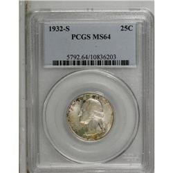 1932-S 25C MS64 PCGS. Choice and satiny, this first-ye 