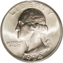 1934 25C Heavy Motto MS67 PCGS. Lemon-gold and gunmeta 