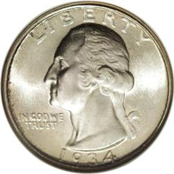 1934-D 25C Medium Motto MS67 NGC. Faint gold and sky-b 