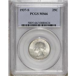 1937-S 25C MS66 PCGS. Violet, russet, and powder-blue 