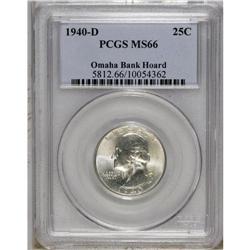 1940-D 25C MS66 PCGS. Ex: Omaha Bank Hoard. Nicely str 