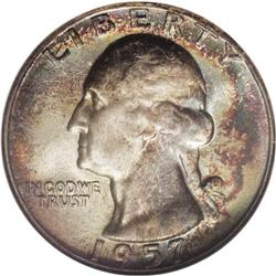 1957 25C MS68 NGC. A nearly flawless example of probab 