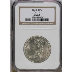 1824 50C MS62 NGC. O-111, R.2. Nicely struck overall w 