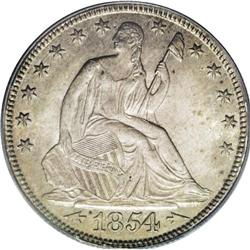 1854 50C Arrows MS64 PCGS. High mintages of Arrows Sea 