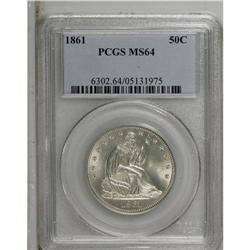 1861 50C MS64 PCGS. A solidly struck and highly lustro 