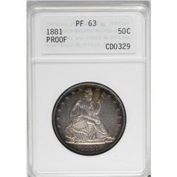 1881 50C PR63 ANACS. Rings of blue and violet patina s 