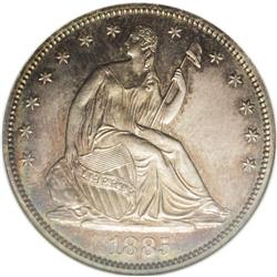 1885 50C PR66 NGC. Orange-red, lavender, and gold ador 