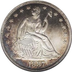 1887 50C PR67 Cameo NGC. Golden-brown, electric-blue, 