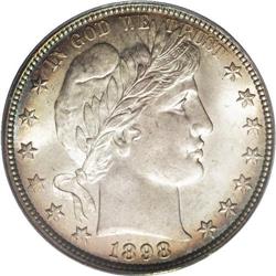 1898 50C MS66 PCGS. Lovely purple-mauve and electric-b 