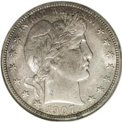 1907-D 50C MS65 NGC. Golden-brown, powder-blue, and li 