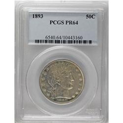 1893 50C PR64 PCGS. Bright proof surfaces display a ca 