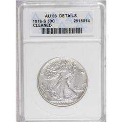 1916-S 50C --Cleaned--ANACS. AU58 Details. Nicely struc 
