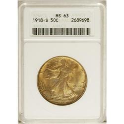 1918-S 50C MS63 ANACS. The obverse has vivid heather a 