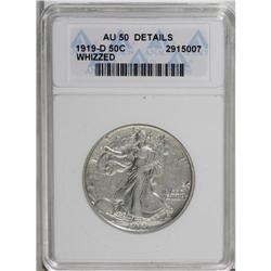 1919-D 50C --Whizzed--ANACS. AU50 Details. 