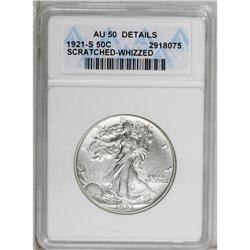 1921-S 50C --Scratched, Whizzed--ANACS. AU50 Details. T 