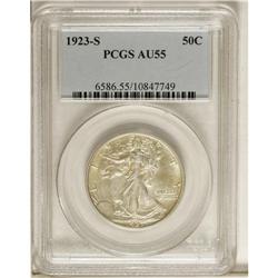 1923-S 50C AU55 PCGS. A still-lustrous piece that has 