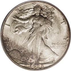 1928-S 50C MS63 PCGS. Soft luster on both sides is vis 