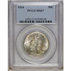 1934 50C MS67 PCGS. Pale gold, pink, and blue patina g 