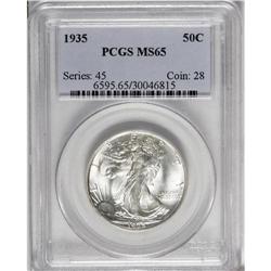 1935 50C MS65 PCGS. An essentially white Gem half with 