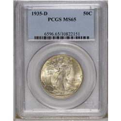 1935-D 50C MS65 PCGS. Golden patina drapes the luminou 
