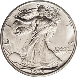 1935-S 50C MS65 PCGS. Bright and lightly frosted surfa 