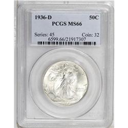 1936-D 50C MS66 PCGS. Frosty silver surfaces exhibit f 