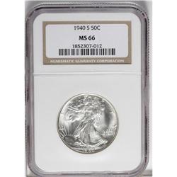 1940-S 50C MS66 NGC. Highly lustrous with a touch of h 