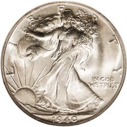 1940-S 50C MS67 NGC. Golden-brown and powder-blue toni 