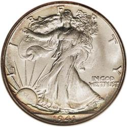 1941-S 50C MS66 S NGC. Lovely gold, orange, russet, r 