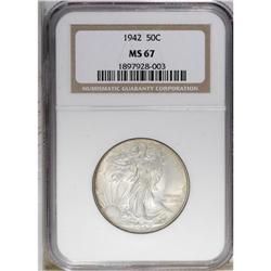 1942 50C MS67 NGC. A crisply struck piece, highly lust 