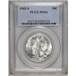 1942-S 50C MS66 PCGS. This lovely Premium Gem displays 