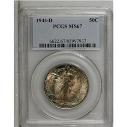 1944-D 50C MS67 PCGS. Solidly struck with magenta and 