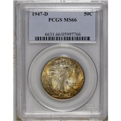1947-D 50C MS66 PCGS. Sunset-orange patina covers the 