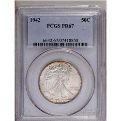 1942 50C PR67 PCGS. Gold-tinged borders frame powder-b 