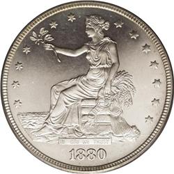 1880 T$1 PR64 Cameo PCGS. Frosty motifs are highlighte 