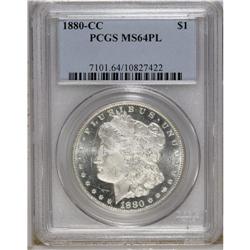 1880-CC S$1 MS64 Prooflike PCGS. Choice and moderately 