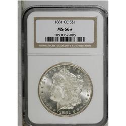 1881-CC S$1 MS66 S NGC. The richly frosted devices an 