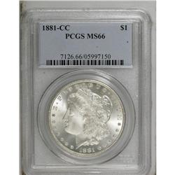1881-CC S$1 MS66 PCGS. Brilliant aside from a wisp of 