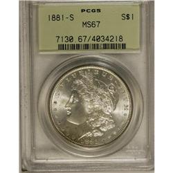 1881-S S$1 MS67 PCGS. Potent luster bathes this intric 