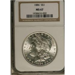 1886 S$1 MS67 NGC. This lovely ice-white silver dollar 