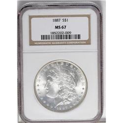 1887 S$1 MS67 NGC. A highly lustrous Superb Gem, well 