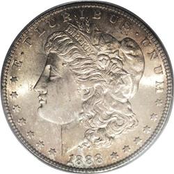 1888-S S$1 MS65 PCGS. Exuberant forest-green, fire-red 