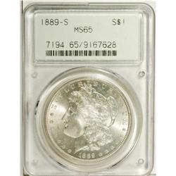 1889-S S$1 MS65 PCGS. Bright lustrous surfaces display 