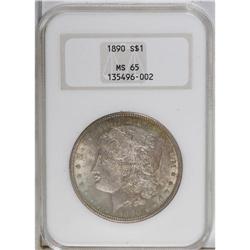 1890 S$1 MS65 NGC. Dappled pink, gold, and gray patina 