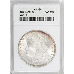 1891-CC S$1 MS64 ANACS. VAM-5. A solidly struck dollar 
