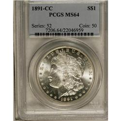1891-CC S$1 MS64 PCGS. A highly lustrous and crisply s 